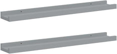 Grey MDF Medium Wall Mounting Frame Ledge Shelf Set of 2 for Photos Artwork Display, Modern Floating Shelves with Keyhole Slots, Easy Installation for Living Room Bedroom