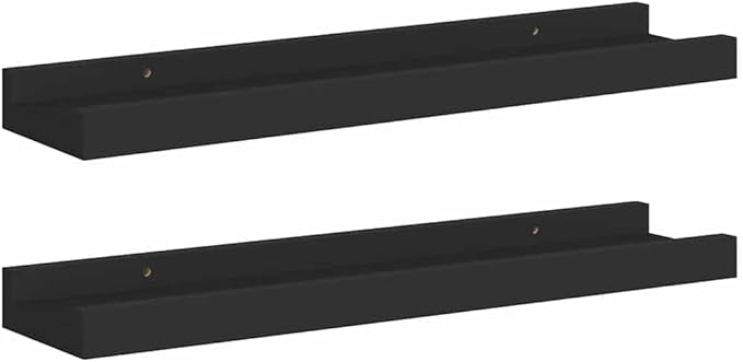 Black MDF Frame Ledge Shelf Set of 2, 15.7 x 3.5 x 1.2 Inch Wall Mounted Floating Shelves for Picture Frames and Decor, Modern U-Shaped Design, Easy Installation, Space
