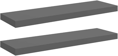 High Gloss Grey Floating Wall Shelf Set of 2, Honeycomb MDF with Metal Frame for Modern Decor, Durable Display Shelves for Living Room or Office
