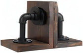 MyGift Book Ends Decorative, Bookends for Shelves, Metal Bookends for Heavy Books, Office Decor for Men, Wood Book Stopper, Realistic Industrial Pipe Design, Dark Brown