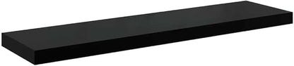 Modern Floating Wall Shelf Set of 2 High Gloss Black Honeycomb MDF with Metal Support, Invisible Mounting System for Stylish Display and Space Saving Storage in Living Room