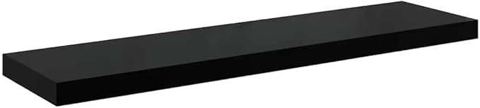Modern Floating Wall Shelf Set of 2 High Gloss Black Honeycomb MDF with Metal Mounting System for Living Room Office Bedroom Storage Display