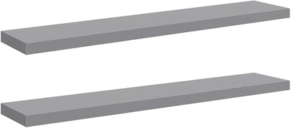 Set of 2 Gray Floating Wall Shelves, Honeycomb MDF and Metal, 47.2 in x 9.3 in, Modern Space-Saving Design for Living Room Bedroom Office Decor