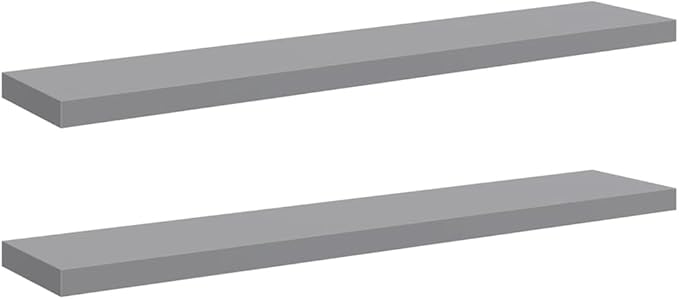 Set of 2 Gray Floating Wall Shelves, Honeycomb MDF and Metal Modern Shelving, 47.2 in x 9.3 in, Space-Saving Design for Living Room Bedroom Office, Durable and Easy