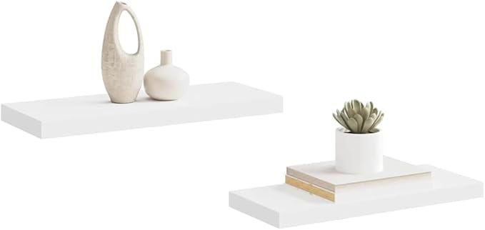 White Honeycomb Floating Wall Shelf Set of 2, MDF and Metal Modern Minimalist Shelves for Home Office Decor, Durable Storage Display Unit