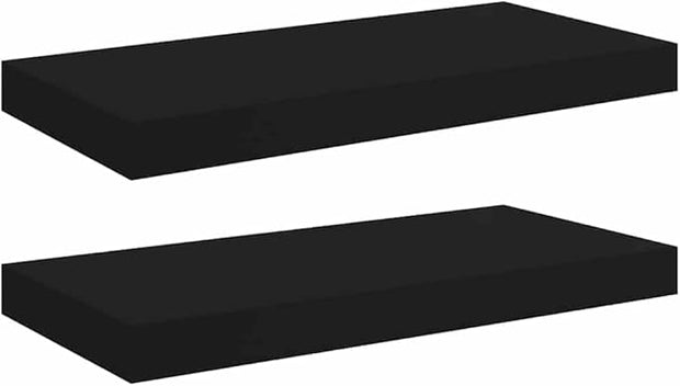 Floating Wall Shelves 2 pcs Black 19.7"x9.1"x1.5" MDF Invisible Mounting System for Display and Storage