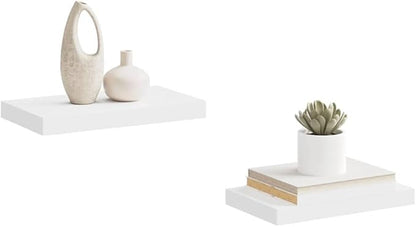 White Honeycomb Floating Wall Shelf Set of 2, Modern MDF and Metal Shelves with Invisible Mounting, 15.7 x 9.1 Inch Display Storage for Decor and Books, Matte Finish, Durable