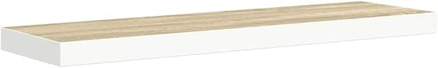 Floating Wall Shelf Oak and White Honeycomb MDF Metal 31.5 x 9.3 x 1.5 in, Modern Space-Saving Display Shelf for Home Office Decor and Living Room Storage