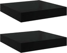 Set of 2 High Gloss Black Honeycomb Floating Wall Shelves, Engineered MDF with Metal Brackets for Home Office Display and Storage