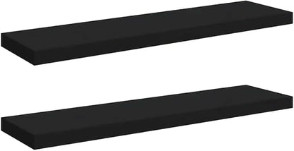 Wall Shelf Set of 2 Black Honeycomb MDF Floating Shelves with Metal Wall Mounting for Modern Decor Storage