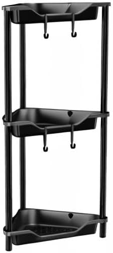 Orimade Rustproof 3 Tier Floor Standing Corner Shower Caddy Organizer, Plastic Metal Splicing Floor Corner Shelf Rack Stands for Bathroom, Black