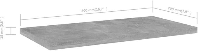 Set of 4 Wall Mounted Floating Shelves, 15.7 x 7.9 Inch Concrete Grey Engineered Wood Storage Boards for Bedroom, Living Room, and Office Decor