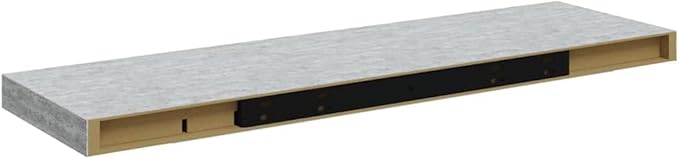 Concrete Grey Floating Wall Shelf with Invisible Mounting System, 31.5 x 9.3 x 1.5 Inches, Modern Honeycomb MDF and Metal Design for Home Office Decor