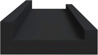 Black MDF Frame Ledge Shelf Set of 2, Wall Mounted Floating Shelves for Picture Frames and Decorations, Modern U-Shaped Design, Easy Installation, Space Saving Home Decor,