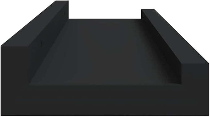 Black MDF Frame Ledge Shelf Set of 2, 15.7 x 3.5 x 1.2 Inch Wall Mounted Floating Shelves for Picture Frames and Decorations, Modern U-Shaped Design, Easy Installation, Space