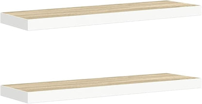 Wall Shelf Set of 2 Oak and White Honeycomb MDF Metal Medium Floating Shelves for Home Office Decor Display Storage