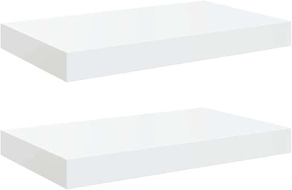 Modern Floating Wall Shelf Set of 2, High Gloss White Honeycomb MDF with Metal Frame, Invisible Mounting System for Easy Installation, Sturdy Storage and Display Solution