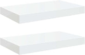 Set of 2 High Gloss White Honeycomb MDF Floating Wall Shelves with Metal Frame, Modern Design for Living Room and Bedroom Storage and Display, Easy Installation, Durable