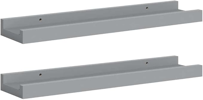 Gray MDF Floating Frame Ledge Shelf Set of 2, Modern U-Shaped Wall Mounted Shelves for Displaying Photos Artwork Decor, Minimalist Design with Hardware Included, Compact Size