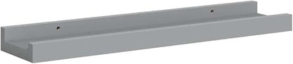 Gray MDF Floating Frame Ledge Shelf Set of 2, Modern U-Shaped Wall Mounted Shelves for Displaying Photos and Artwork, Minimalist Home Decor with Easy Installation Hardware