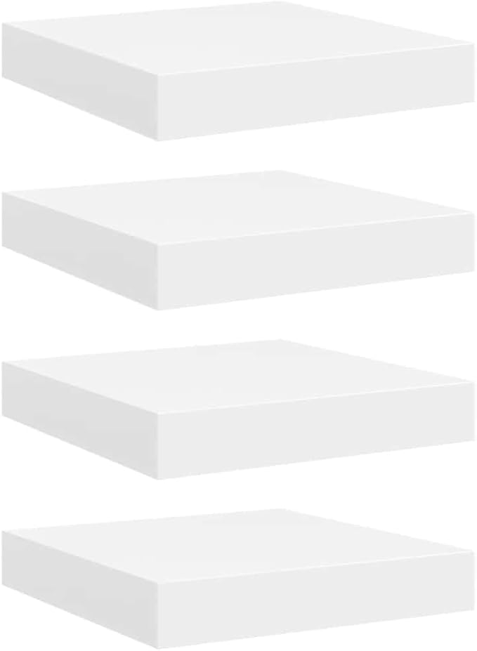 Set of 4 White Honeycomb MDF Floating Wall Shelves with Invisible Mounting, Modern Metal Brackets for Home Decor and Space Saving Storage