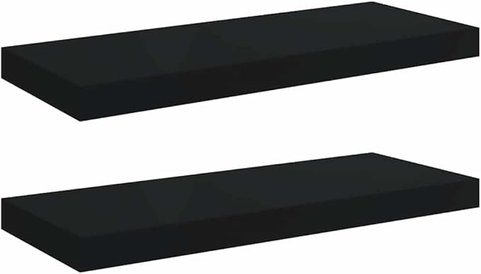 Wall Shelf Set of 2 Black Honeycomb MDF Metal Medium Floating Shelves for Modern Decor Storage Solution