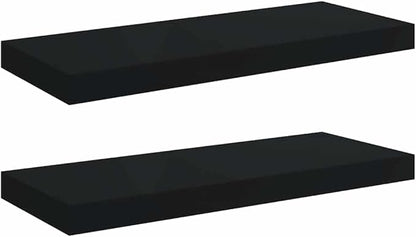 Wall Shelf Set of 2 Black Honeycomb MDF Metal Medium Floating Shelves for Modern Decor Storage Solution