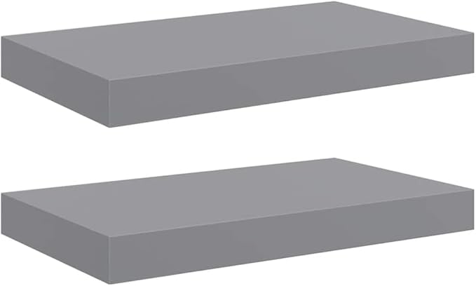 Floating Wall Shelves 2 pcs Gray 15.7"x9.1"x1.5" MDF, Invisible Mounting System for Display, Modern Honeycomb MDF and Metal Frame, Durable Storage Rack for Books