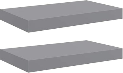 Floating Wall Shelves 2 pcs Gray 15.7"x9.1"x1.5" MDF, Invisible Mounting System for Home Decor, Modern Display Shelf for Awards Books Collectibles Ornaments, Durable