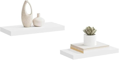 White Honeycomb MDF Floating Wall Shelf Set of 2 with Metal Brackets for Modern Home Office Decor, Invisible Mounting System, Space-Saving Display Shelves for Books