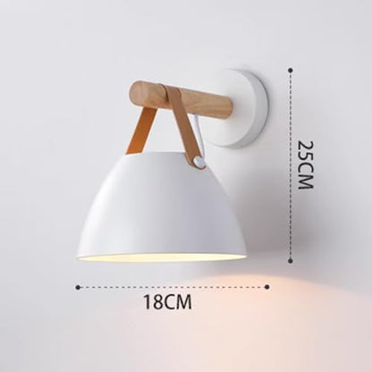 Modern White Wall Sconce Wood and Leather Accent Bedside Light Hardwired Minimalist Wall Lamp E26 Base Light Fixture for Bedroom Living Room Hallway Entryway Accent Lighting Scandinavian Style