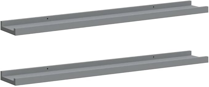 Gray Lacquered MDF Frame Ledge Shelf Set of 2, 31.5 Inch Long Wall Mounted Shelves for Display, Modern Narrow Shelving Unit with Smooth Finish for Home Decor Organization