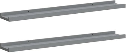 Gray Lacquered MDF Frame Ledge Shelf Set of 2, 31.5 Inches Long, Wall-Mounted Narrow Shelves for Picture Frames and Decorative Display, Modern Minimalist Design for Home