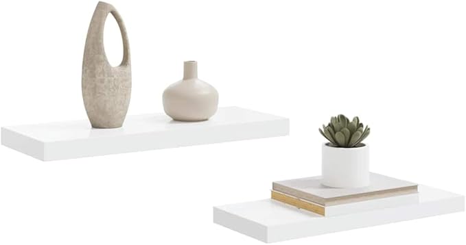 High Gloss White Floating Wall Shelf Set of 2, Honeycomb MDF and Metal Modern Display Shelves for Home Decor, Sturdy Storage Solution with High Weight Capacity for Living