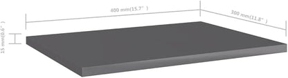 Set of 8 Wall Mounted Floating Shelves, 15.7 inch High Gloss Grey Engineered Wood Storage Display Ledge for Modern Living Room, Bedroom, Study, and Office Organization