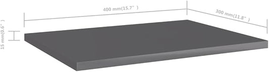 Set of 8 Wall Mounted Floating Shelves, 15.7 inch High Gloss Grey Engineered Wood Storage Display Ledge for Modern Living Room, Bedroom, Study, and Office Organization