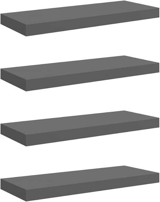 Set of 4 Floating Wall Shelves High Gloss Grey Honeycomb MDF Metal Modern Storage Display