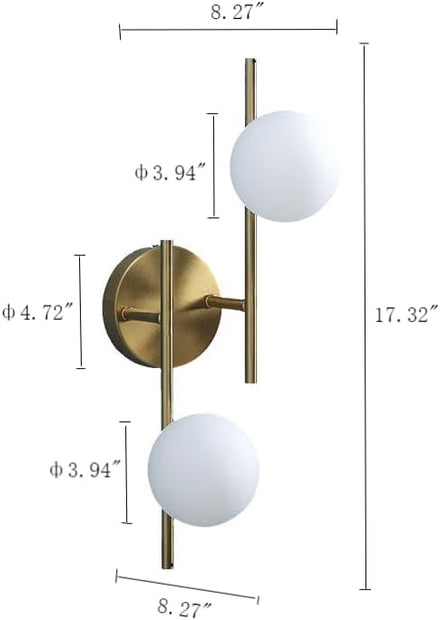 Modern Globe Wall Sconce 2 Light Bedroom Wall lamp Gold Wall Light Fixture for Living Room Kitchen Corridor Bathroom vanities Mirror