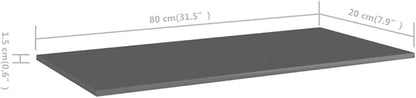 Set of 4 Floating Shelves, 31.5 Inch Modern Wall Mounted Storage Shelves, High Gloss Grey Engineered Wood Display Ledges for Living Room and Bedroom