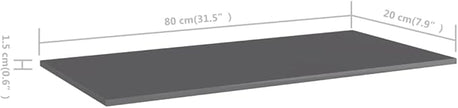 Set of 4 Floating Shelves, 31.5 Inch Modern Wall Mounted Storage Shelves, High Gloss Grey Engineered Wood Display Ledges for Living Room and Bedroom