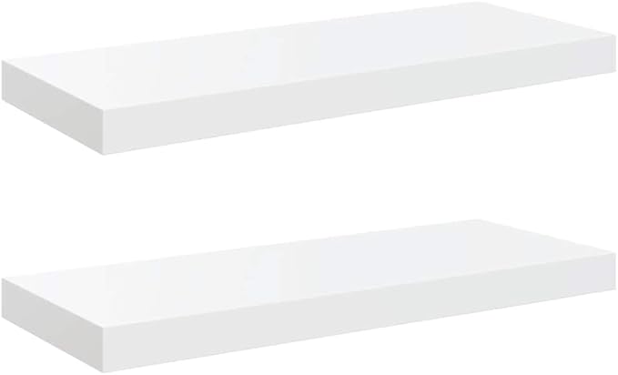 High Gloss White Floating Wall Shelf Set of 2, Honeycomb MDF and Metal Modern Display Shelves for Home Decor, Sturdy Storage Solution with High Weight Capacity for Living