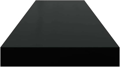 Modern Floating Wall Shelf Set of 2 High Gloss Black Honeycomb MDF with Metal Frame, Invisible Mounting System for Living Room Office Bedroom, Sleek Storage Solution