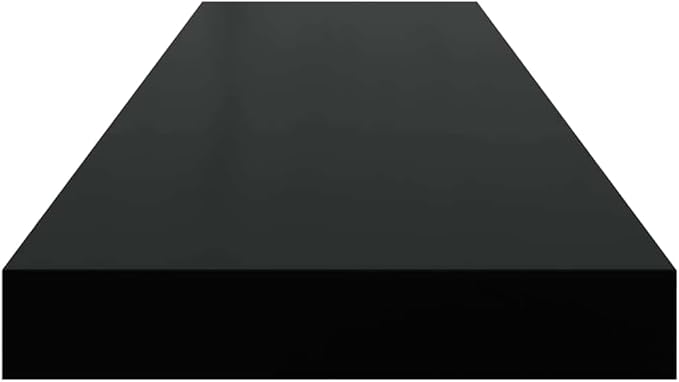 Modern Floating Wall Shelf Set of 2 High Gloss Black Honeycomb MDF with Metal Mounting System for Living Room Office Bedroom Storage Display