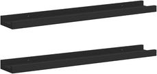 Black MDF Frame Ledge Shelf Set of 2, 23.6 Inch Wall Mounted Storage for Photos and Art, Minimalist Display Shelf with Easy Installation and Durable Construction.