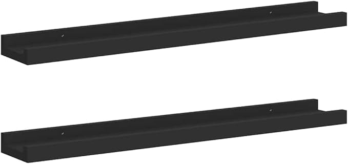 Frame Ledge Shelf Set of 2 Black MDF 23.6 Inch Wall Mounted Storage Display for Photos Art Decor Minimalist Modern Living Room