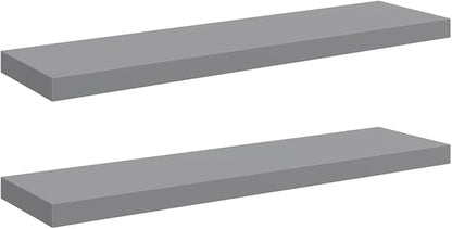 Gray Honeycomb MDF Floating Wall Shelf Set of 2 with Metal Frame, Large Modern Shelves for Display and Organization, Durable Storage Solution for Living Room Bedroom Office