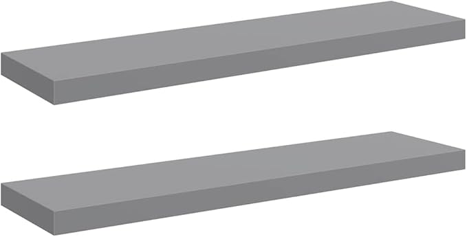 Gray Honeycomb MDF Floating Wall Shelf Set of 2 with Metal Frame, Large Modern Display Shelves for Living Room Bedroom Office, Easy Installation, Durable Storage Organizer