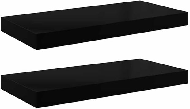 Floating Wall Shelf Set of 2 High Gloss Black Honeycomb MDF Metal Modern Storage Display