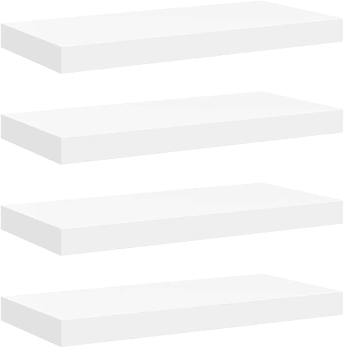 White Honeycomb MDF Metal Medium Floating Wall Shelves Set of 4, Modern Minimalist Display Storage for Books and Decor, Easy Installation with Hardware, Durable Space-Saving