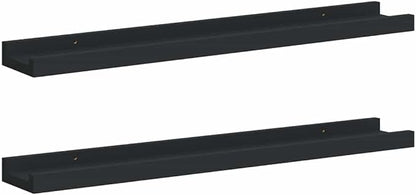 Picture Frame Ledge Shelves, 2 Pack Black Wall Mounted Display Shelves 23.6 Inches, U-Shaped Floating Shelf for Photos Art Decor, Easy Install MDF Board Home Office Decor